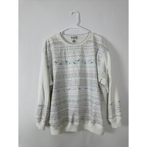 Vintage Blast Grandma Core White Floral Crewneck Long Sleeve Plus Size 1X